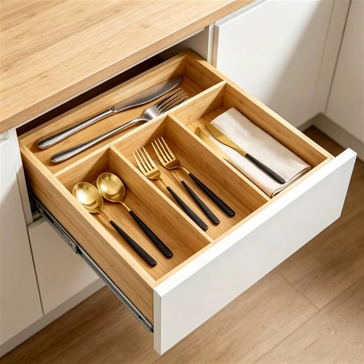 4‑compartment Bamboo Utensil Holder Cutlery Tray suppliers