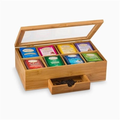 Bambus teæske med skuffe og akryl vindueslåg